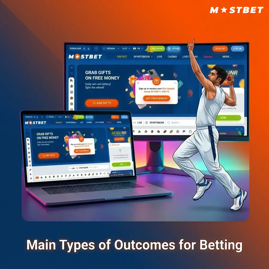 Sports betting outcome types chart showing win, lose, and draw categories for different sporting events