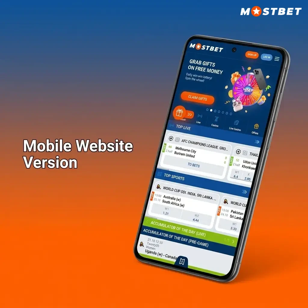 Mostbet mobile website on smartphone browser showing full betting and casino access with fast loading on 4G connection
