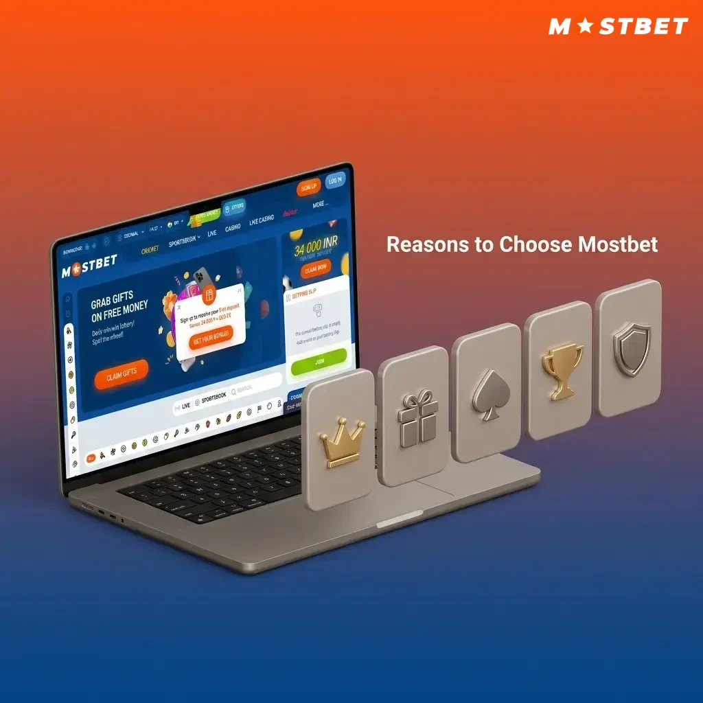 Mostbet India platform showing sports betting odds, casino games, INR payment options, and 24/7 customer support features