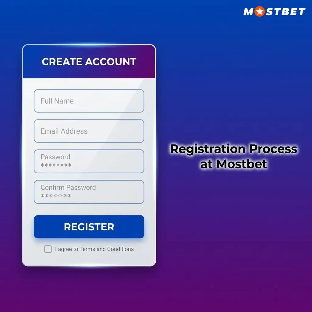 Mostbet registration process steps showing sign-up form with phone, email, and social media options for Indian users