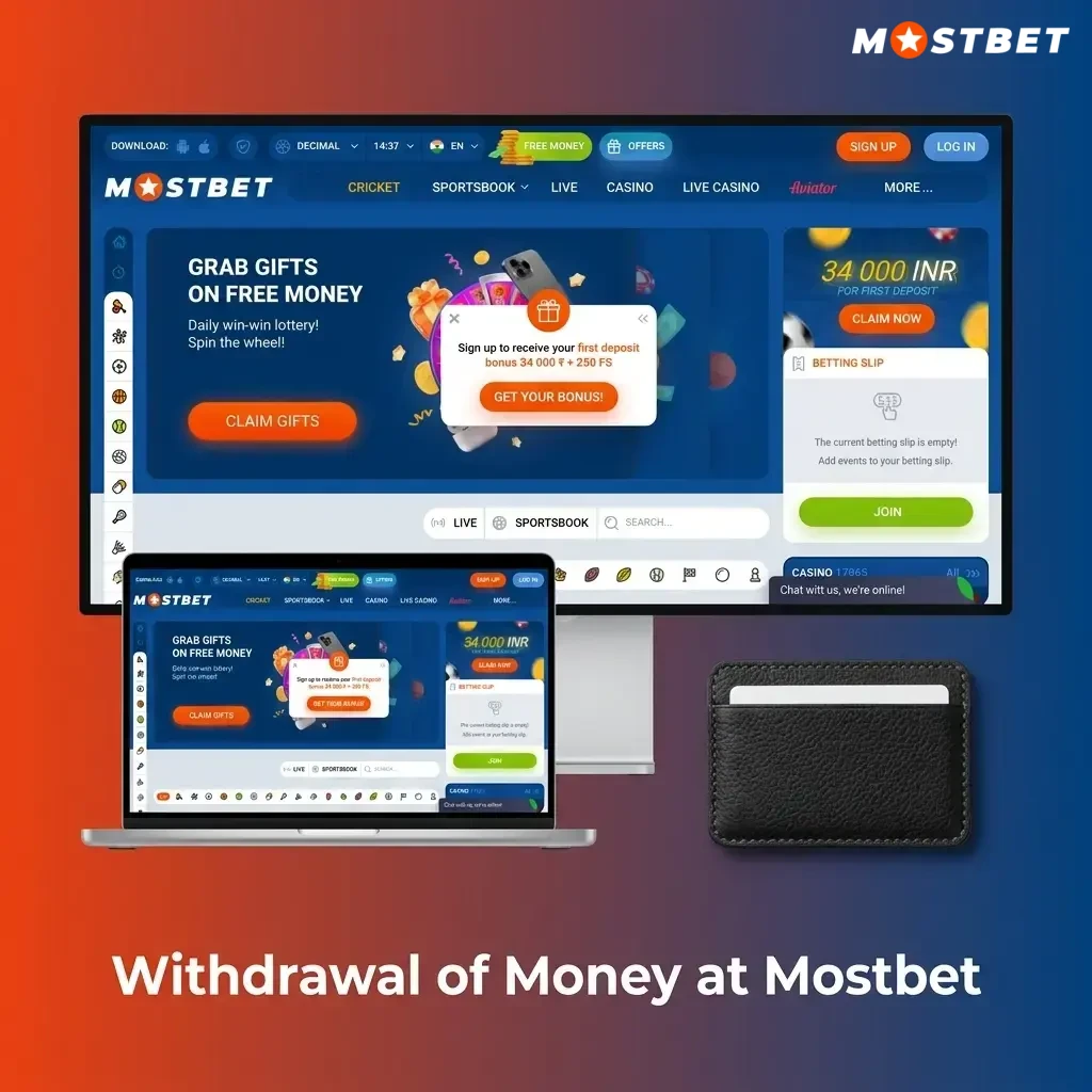 Mostbet withdrawal process showing UPI, bank transfer, and e-wallet options with account dashboard transaction tracking